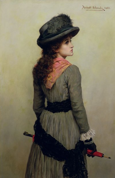 Denise - Porträt eines jungen Mädchens mit einem roten Regenschirm, 1885 von Herbert Gustave Schmalz